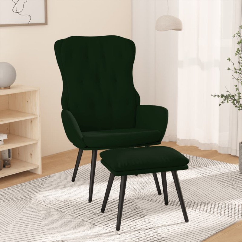 vidaXL Poltrona Relax con Poggiapiedi Verde Scuro in Velluto vidaXL Poltrona Relax con Poggiapiedi Verde Scuro in Velluto
