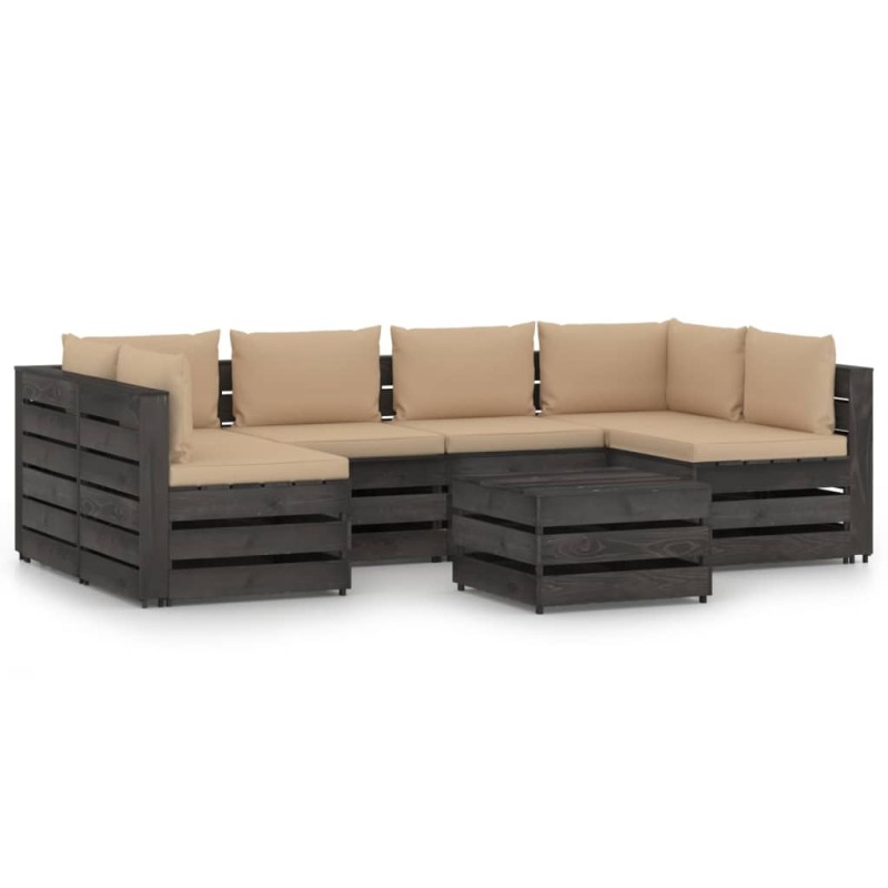 Set Divani da Giardino con Cuscini 7 pz Legno Impregnato Grigio Set Divani da Giardino con Cuscini 7 pz Legno Impregnato Grigio