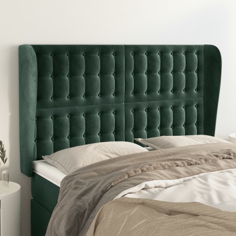 vidaXL Testiera ad Orecchio Verde Scuro 147x23x118/128cm in Velluto vidaXL Testiera ad Orecchio Verde Scuro 147x23x118/128cm in Velluto