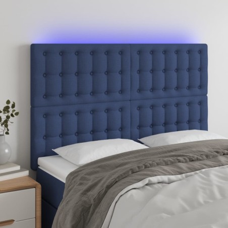 vidaXL Testiera a LED Blu 144x5x118/128 cm in Tessuto
