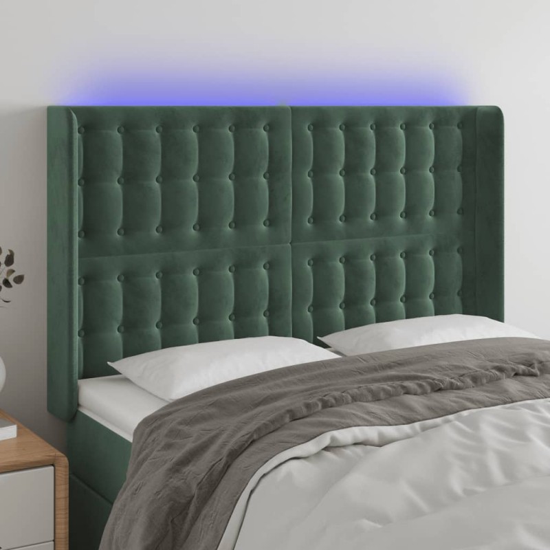 vidaXL Testiera a LED Verde Scuro 147x16x118/128 cm in Velluto vidaXL Testiera a LED Verde Scuro 147x16x118/128 cm in Velluto