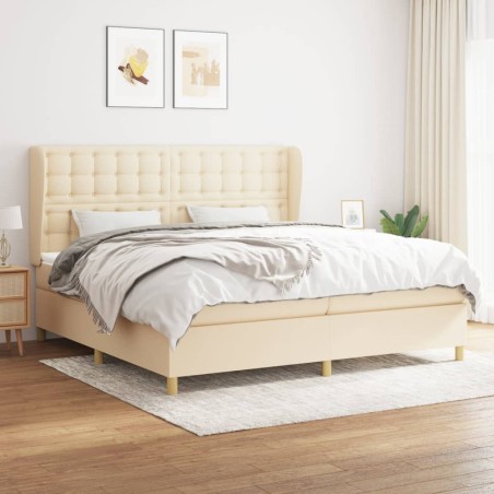 vidaXL Giroletto a Molle con Materasso Crema 200x200 cm in Tessuto