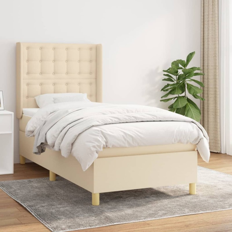 vidaXL Giroletto a Molle con Materasso Crema 100x200 cm in Tessuto