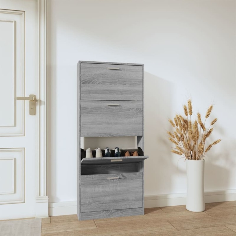 Scarpiera Grigio Sonoma 59x17x150 cm in Legno Multistrato Scarpiera Grigio Sonoma 59x17x150 cm in Legno Multistrato