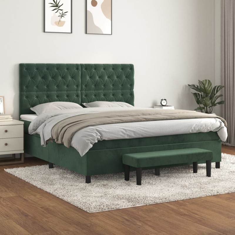 vidaXL Giroletto a Molle con Materasso Verde Scuro 160x200 cm Velluto
