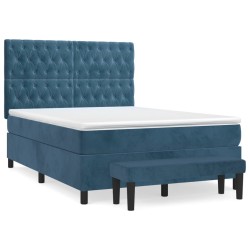 vidaXL Giroletto a Molle con Materasso Blu Scuro 140x200 cm in Velluto