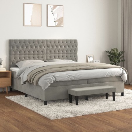 vidaXL Giroletto a Molle con Materasso Grigio Chiaro 200x200cm Velluto
