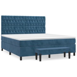 vidaXL Giroletto a Molle con Materasso Blu Scuro 180x200 cm in Velluto