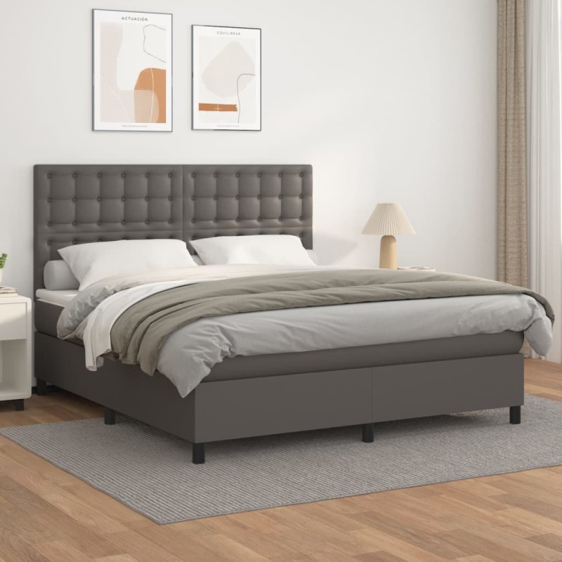 vidaXL Giroletto a Molle con Materasso Grigio 160x200 cm in Similpelle