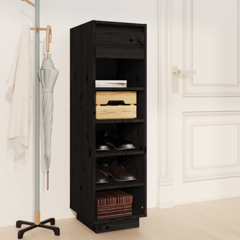 vidaXL Scarpiera Nera 30x34x105 cm in Legno Massello di Pino vidaXL Scarpiera Nera 30x34x105 cm in Legno Massello di Pino