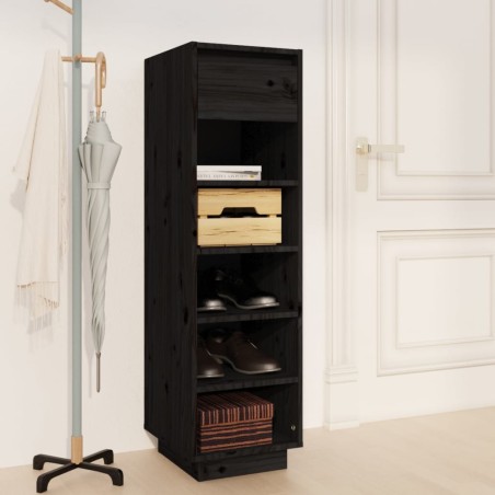 vidaXL Scarpiera Nera 30x34x105 cm in Legno Massello di Pino