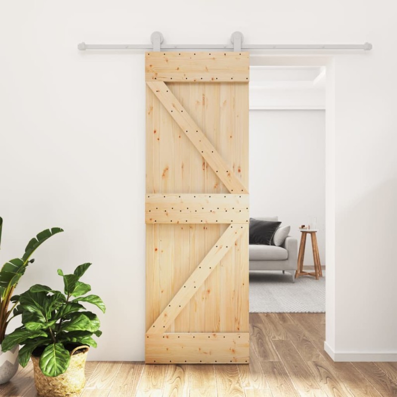 vidaXL Porta Scorrevole con Set Hardware 70x210 cm Legno Massello Pino vidaXL Porta Scorrevole con Set Hardware 70x210 cm Legno Massello Pino