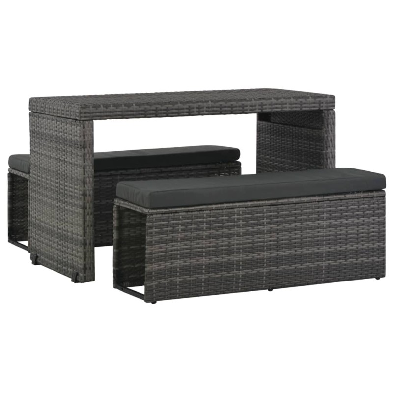 vidaXL Set da Pranzo per Esterni 3 pz con Cuscini in Polyrattan Grigio vidaXL Set da Pranzo per Esterni 3 pz con Cuscini in Polyrattan Grigio