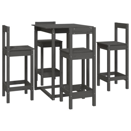 vidaXL Set da Bar 5 pz Grigio in Legno Massello di Pino