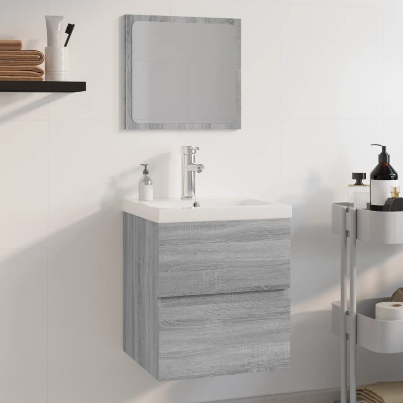 Set di Mobili da Bagno Grigio Sonoma in Legno Multistrato