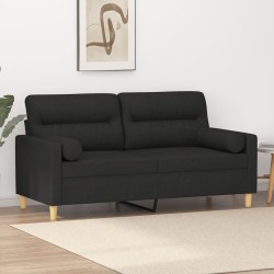 vidaXL Divano a 2 Posti con Cuscini Nero 140 cm in Tessuto