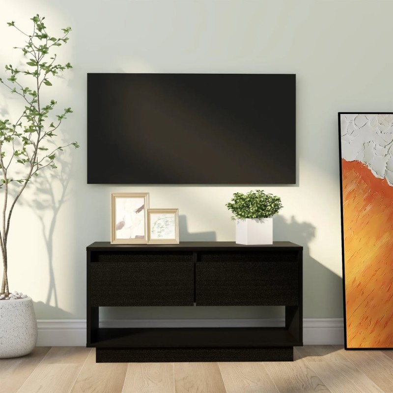 Mobile Porta TV Nero 74x34x40 cm in Legno Massello di Pino Mobile Porta TV Nero 74x34x40 cm in Legno Massello di Pino
