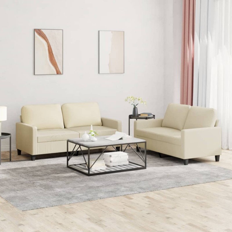 vidaXL Set di Divani 2 pz con Cuscini crema in Similpelle vidaXL Set di Divani 2 pz con Cuscini crema in Similpelle