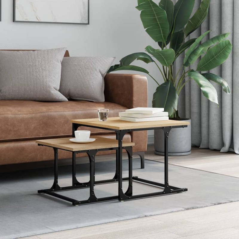 vidaXL Tavolini Impilabili 2 pz Rovere Sonoma in Legno Multistrato vidaXL Tavolini Impilabili 2 pz Rovere Sonoma in Legno Multistrato