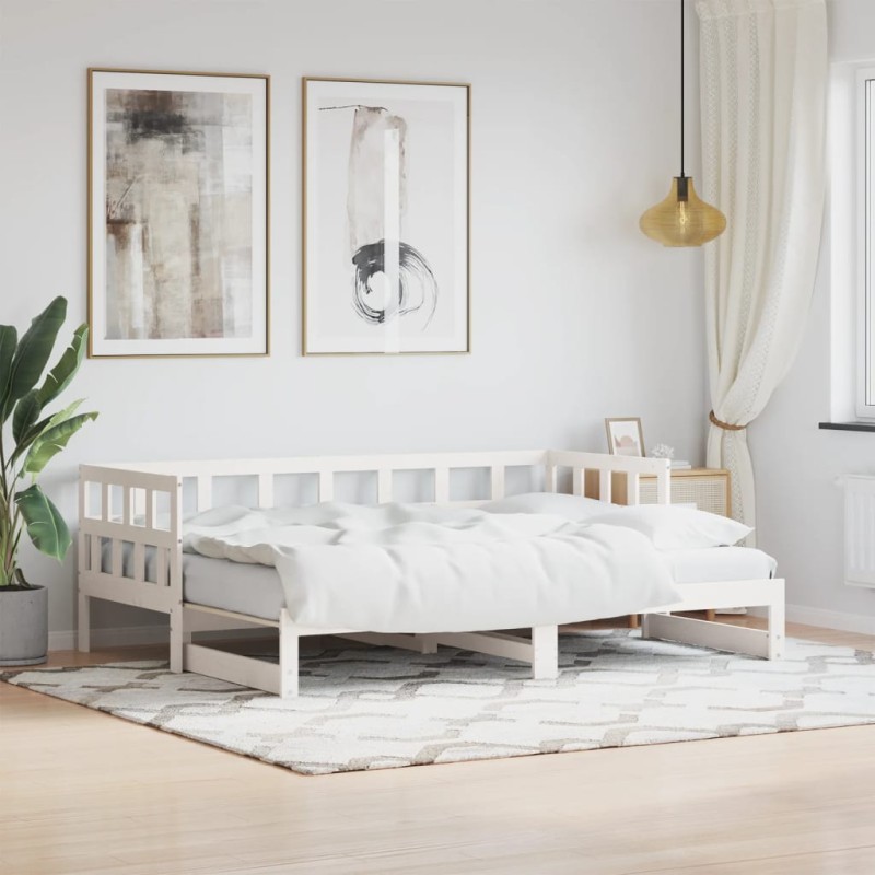vidaXL Divano Letto con Letto Estraibile Bianco 90x200cm Massello Pino vidaXL Divano Letto con Letto Estraibile Bianco 90x200cm Massello Pino