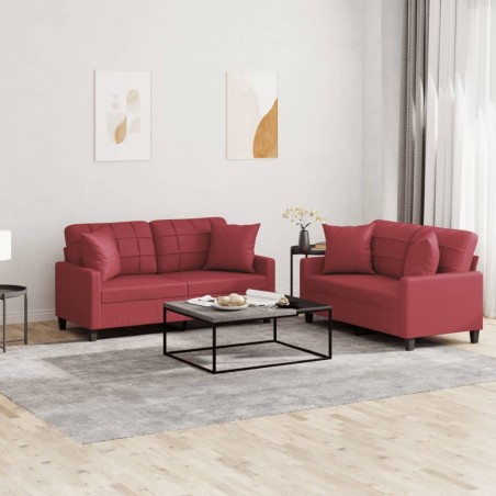 vidaXL Set di Divani 2 pz con Cuscini Rosso Vino in Similpelle