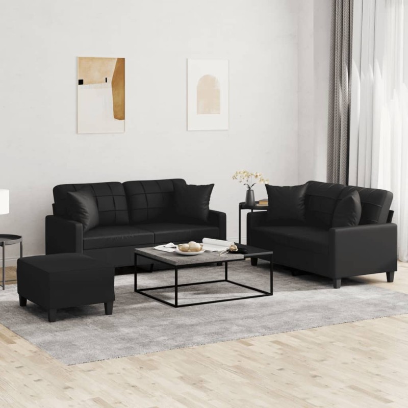 vidaXL Set di Divani 3 pz con Cuscini Nero in Similpelle vidaXL Set di Divani 3 pz con Cuscini Nero in Similpelle