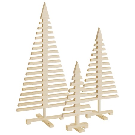 vidaXL Alberi di Natale Decorativi in Legno 3pz Legno Massello di Pino