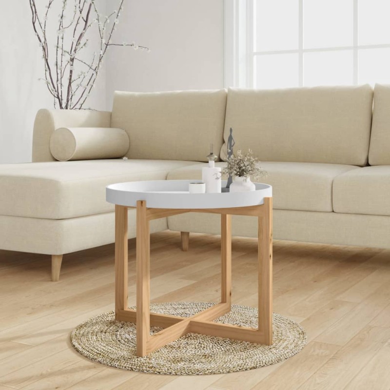 Tavolino Bianco 53x53x43,5cm Legno Multistrato e Massello Pino Tavolino Bianco 53x53x43,5cm Legno Multistrato e Massello Pino