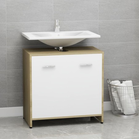vidaXL Mobile Bagno Bianco Rovere Sonoma 60x33x61 cm Legno Multistrato