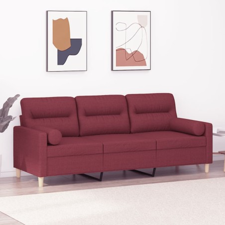 vidaXL Divano a 3 Posti con Cuscini Rosso Vino 180 cm in Tessuto