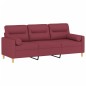 vidaXL Divano a 3 Posti con Cuscini Rosso Vino 180 cm in Tessuto vidaXL Divano a 3 Posti con Cuscini Rosso Vino 180 cm in Tessuto