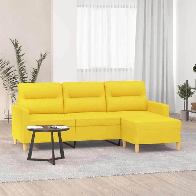 vidaXL Divano a 3 Posti con Poggiapiedi Giallo Chiaro 180cm in Tessuto vidaXL Divano a 3 Posti con Poggiapiedi Giallo Chiaro 180cm in Tessuto