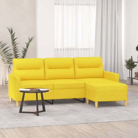 vidaXL Divano a 3 Posti con Poggiapiedi Giallo Chiaro 180cm in Tessuto