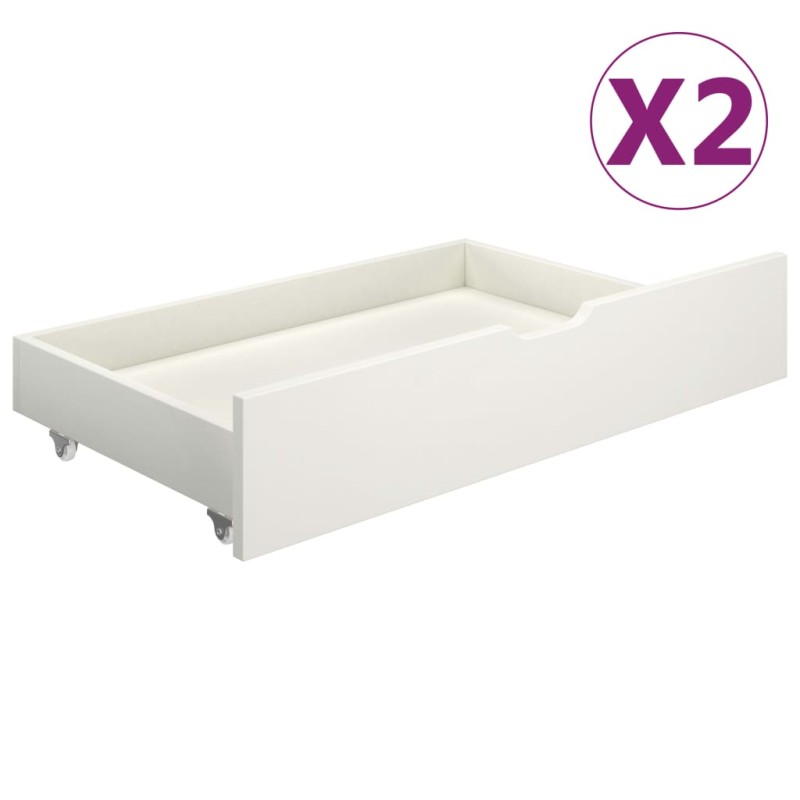 vidaXL Cassetti per Letto 2 pz Bianchi in Legno Massello di Pino