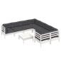 vidaXL Set Divani da Giardino 9 pz con Cuscini Bianchi in Legno Pino vidaXL Set Divani da Giardino 9 pz con Cuscini Bianchi in Legno Pino