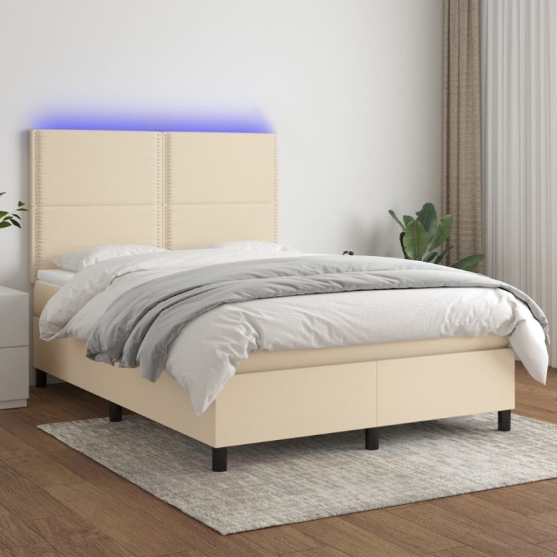vidaXL Letto a Molle con Materasso e LED Crema 140x190 cm in Tessuto vidaXL Letto a Molle con Materasso e LED Crema 140x190 cm in Tessuto