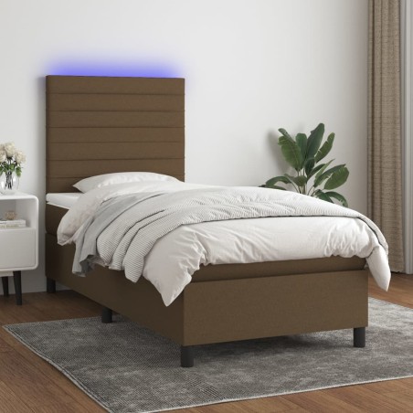 vidaXL Letto a Molle Materasso e LED Marrone Scuro 100x200 cm Tessuto