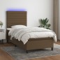 vidaXL Letto a Molle Materasso e LED Marrone Scuro 100x200 cm Tessuto