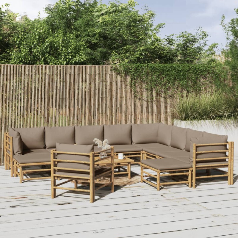 vidaXL Set Salotto da Giardino 12pz con Cuscini Tortora Bambù vidaXL Set Salotto da Giardino 12pz con Cuscini Tortora Bambù