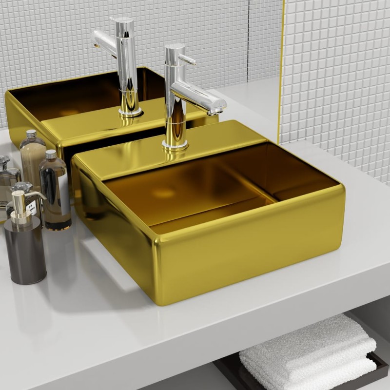 vidaXL Lavandino con Foro per Rubinetto 38x30x11,5 cm in Ceramica Oro vidaXL Lavandino con Foro per Rubinetto 38x30x11,5 cm in Ceramica Oro