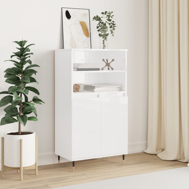 vidaXL Credenza Bianco Lucido 60x36x110 cm in Legno Multistrato vidaXL Credenza Bianco Lucido 60x36x110 cm in Legno Multistrato