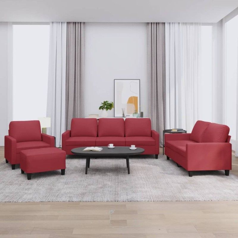 vidaXL Set di Divani 4 pz con Cuscini Rosso Vino in Similpelle vidaXL Set di Divani 4 pz con Cuscini Rosso Vino in Similpelle