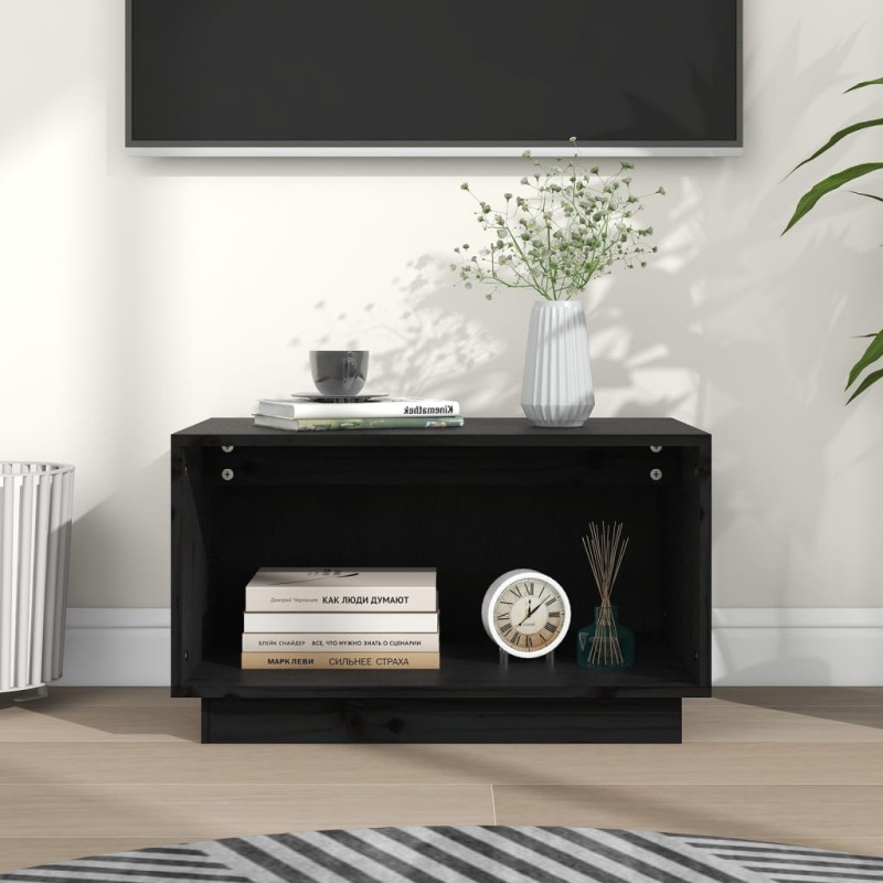 Mobile Porta TV Nero 60x35x35 cm in Legno Massello di Pino Mobile Porta TV Nero 60x35x35 cm in Legno Massello di Pino
