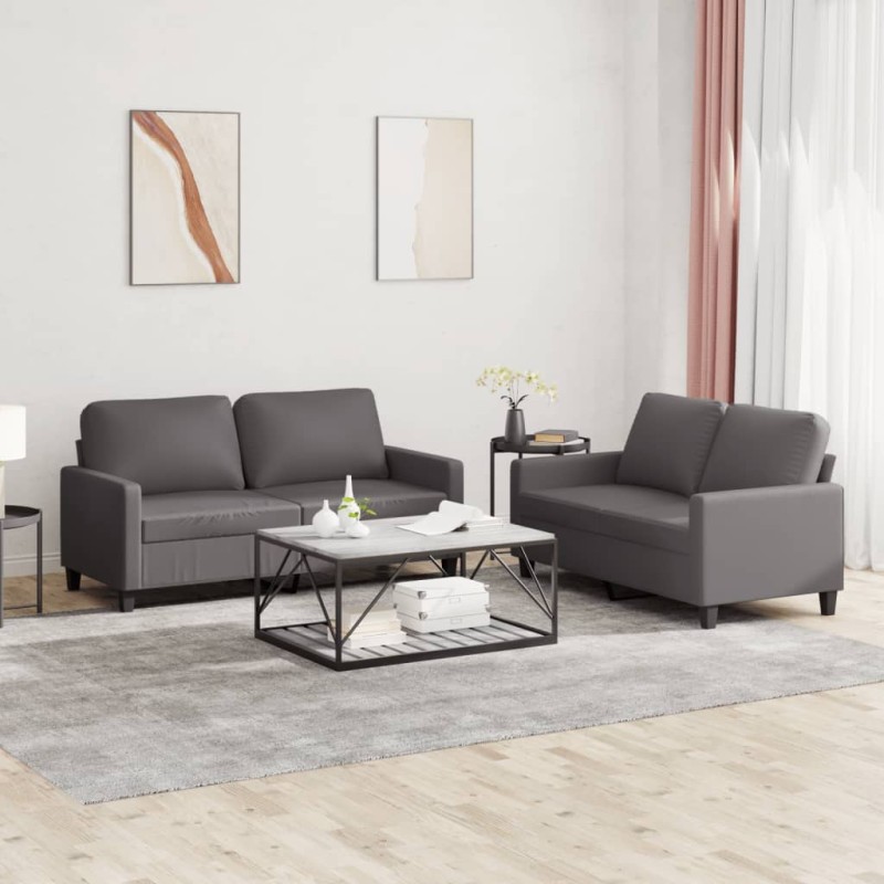 vidaXL Set di Divani 2 pz con Cuscini Grigio in Similpelle vidaXL Set di Divani 2 pz con Cuscini Grigio in Similpelle