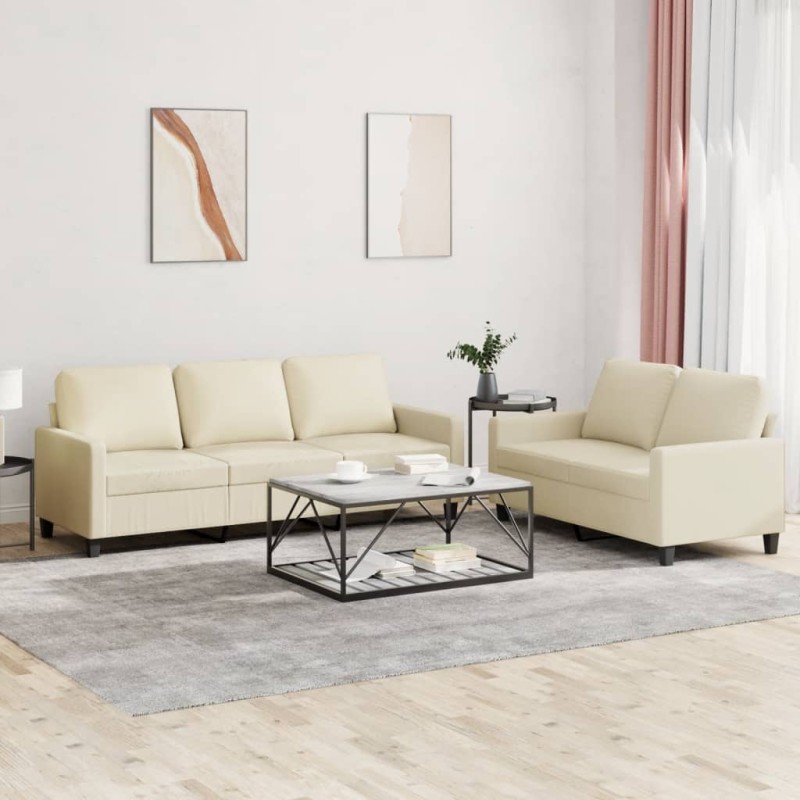 vidaXL Set di Divani 2 pz con Cuscini crema in Similpelle vidaXL Set di Divani 2 pz con Cuscini crema in Similpelle