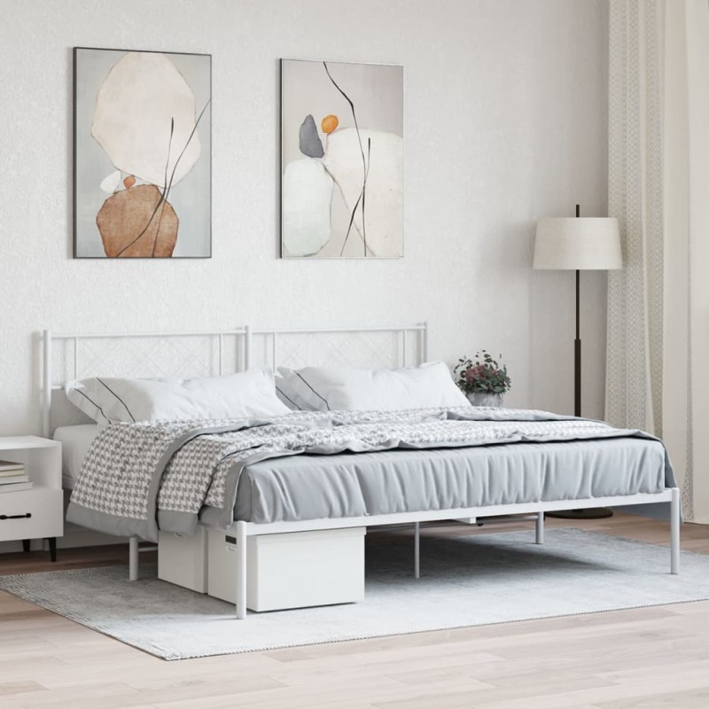 vidaXL Giroletto con Testiera Metallo Bianco 200x200 cm vidaXL Giroletto con Testiera Metallo Bianco 200x200 cm