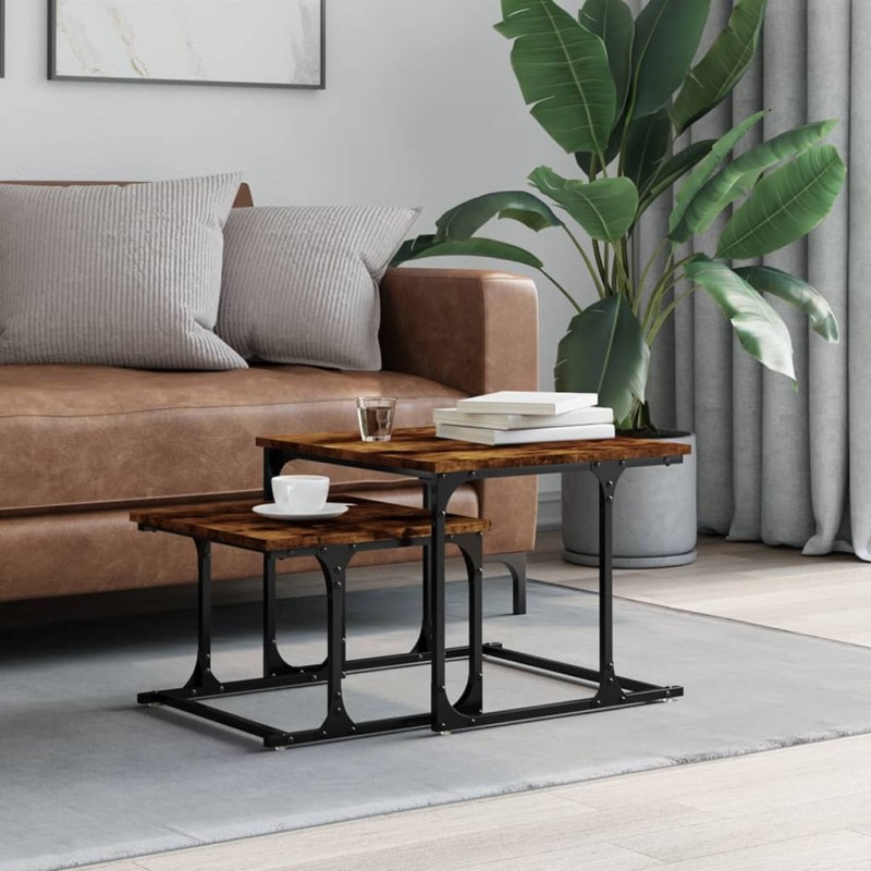 vidaXL Tavolini Impilabili 2 pz Rovere Fumo in Legno Multistrato