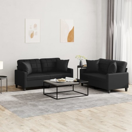 vidaXL Set di Divani 2 pz con Cuscini Nero in Similpelle