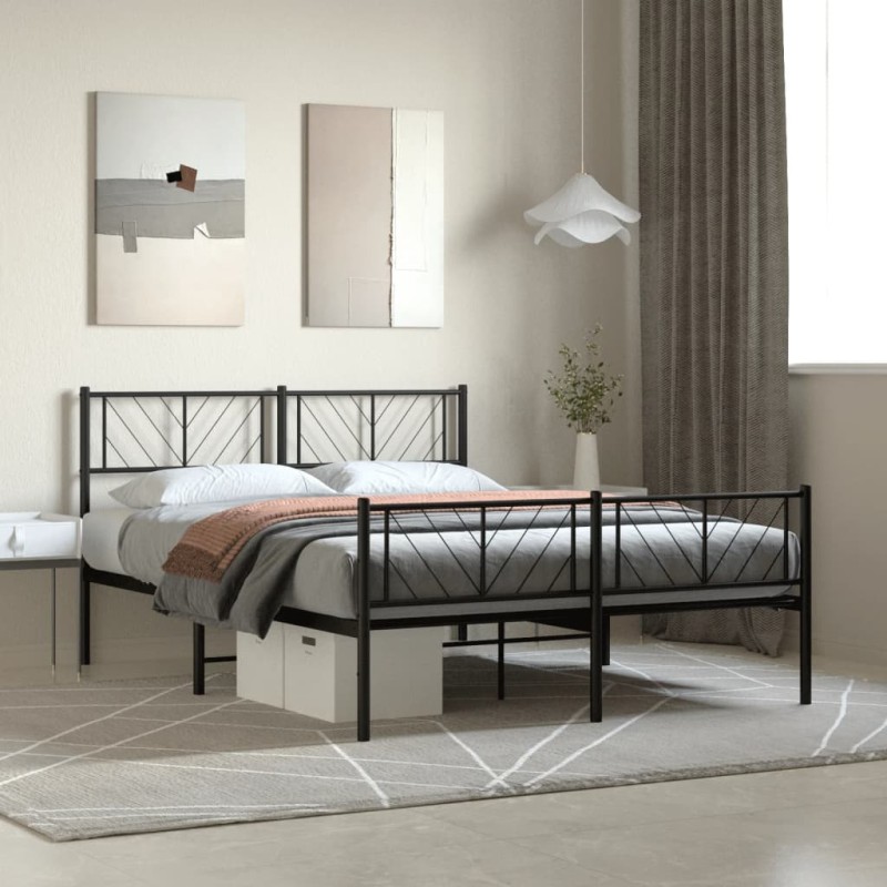 vidaXL Giroletto con Testiera e Pediera Metallo Nero 140x200 cm vidaXL Giroletto con Testiera e Pediera Metallo Nero 140x200 cm