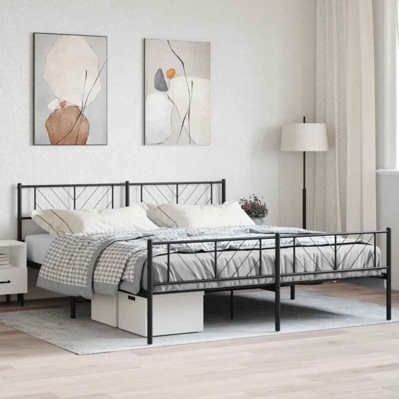 vidaXL Giroletto con Testiera e Pediera Metallo Nero 193x203 cm vidaXL Giroletto con Testiera e Pediera Metallo Nero 193x203 cm